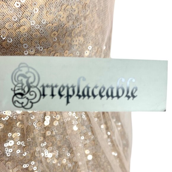 Irreplaceable Sparkly Sequin Tulle Cocktail Camisole Mini Dress Juniors M Gold - Picture 9 of 10